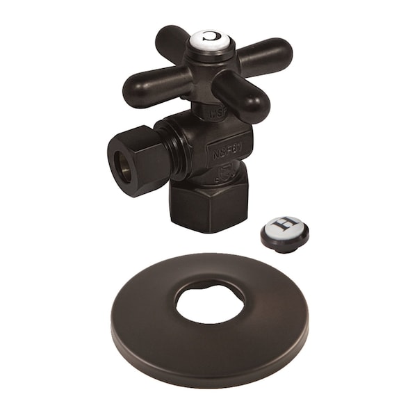 1/2" FIPx3/8" OD Comp Quarter-Turn Angle Stop Valve W/ Flange, Bronze